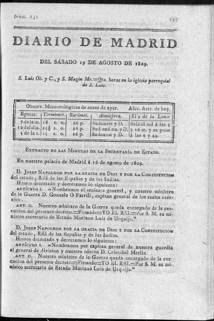 Miniatura de Diario de Madrid del sábado 19 de Agosto de 1809