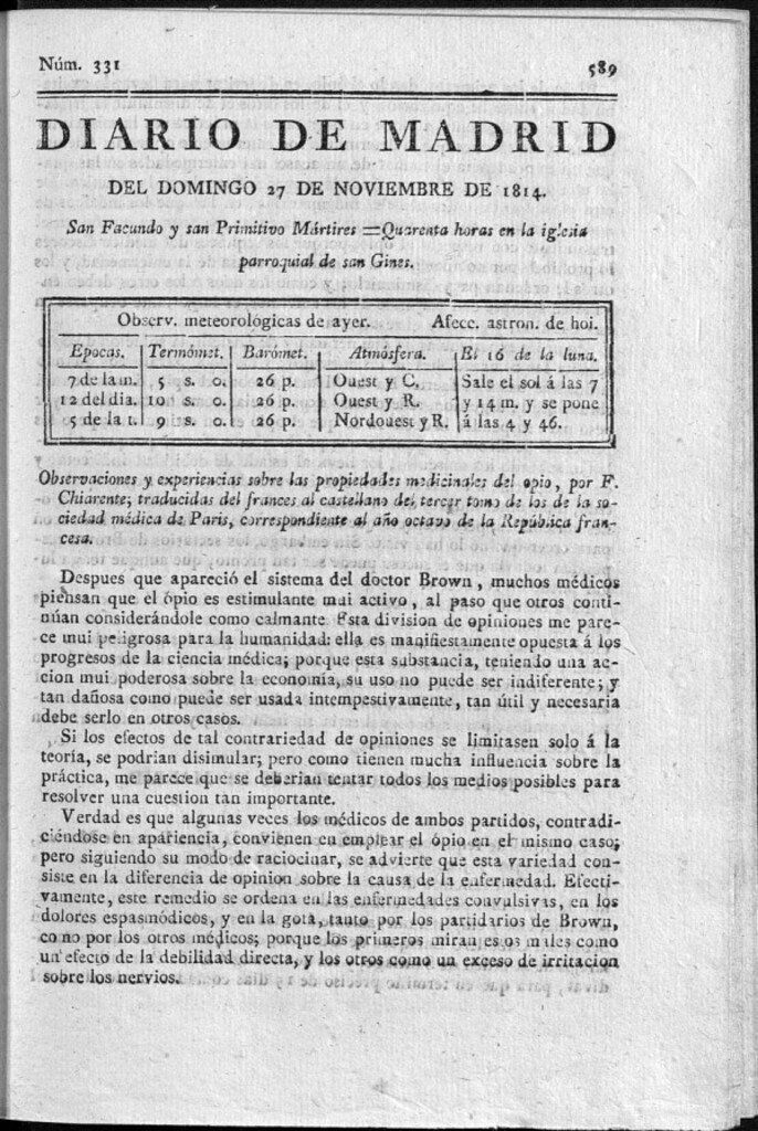 Miniatura de Diario de Madrid del Domingo 27 de Noviembre de 1814