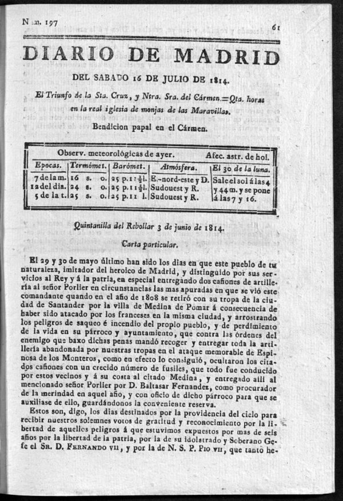 Miniatura de Diario de Madrid del sábado 16 de Julio de 1814