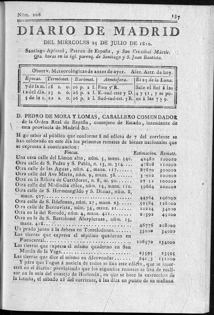 Miniatura de Diario de Madrid del miércoles 25 de Julio de 1810