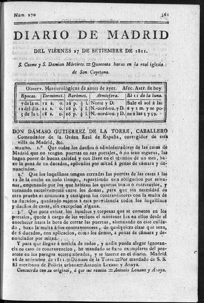 Miniatura de Diario de Madrid del viernes 27 de Septiembre de 1811