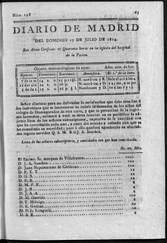 Miniatura de Diario de Madrid del domingo 17 de Julio de 1814