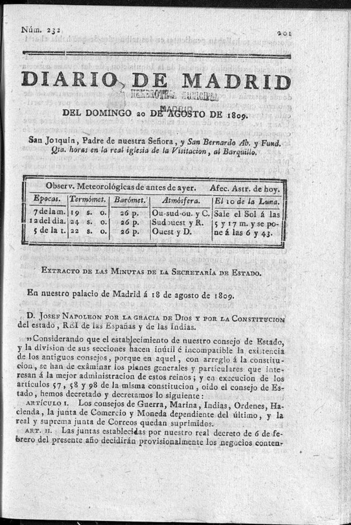 Miniatura de Diario de Madrid del domingo 20 de Agosto de 1809