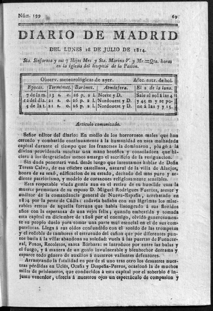 Miniatura de Diario de Madrid del lunes 18 de Julio de 1814