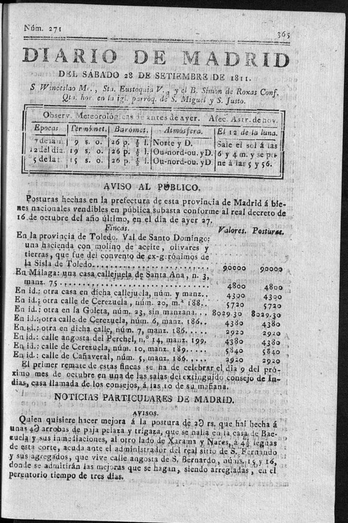 Miniatura de Diario de Madrid del sábado 28 de Septiembre de 1811