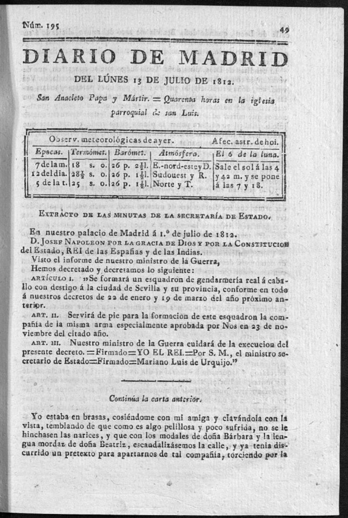 Miniatura de Diario de Madrid del lunes 13 de Julio de 1812