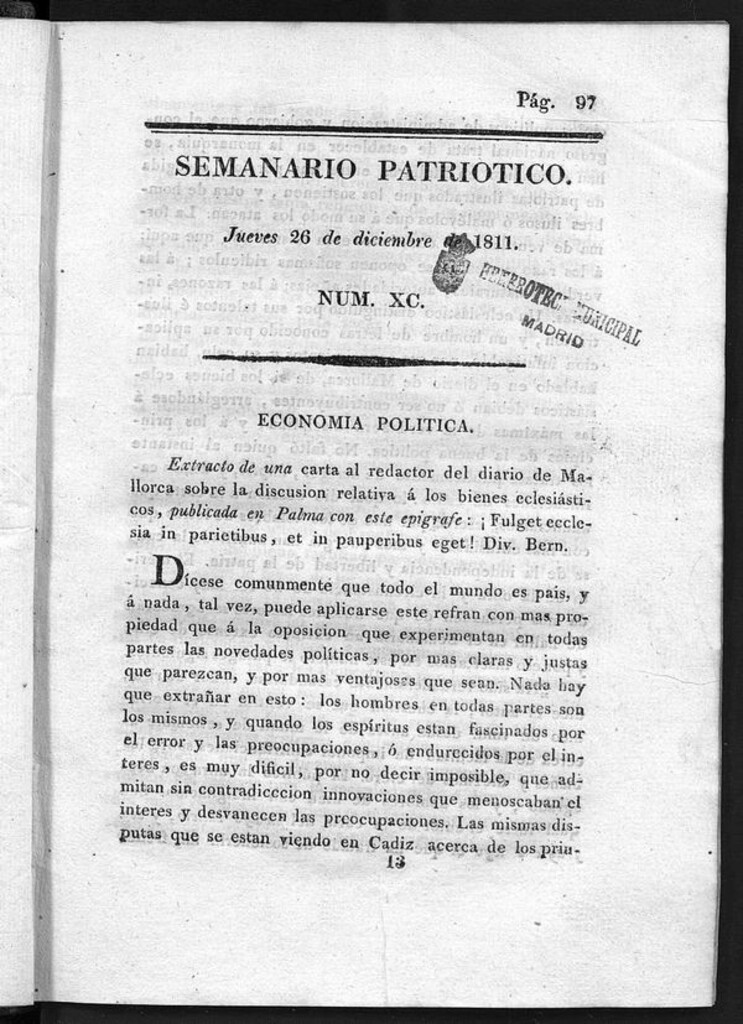Miniatura de Semanario Patriótico. Num LXXXIX Jueves 26 de Diciembre de 1811