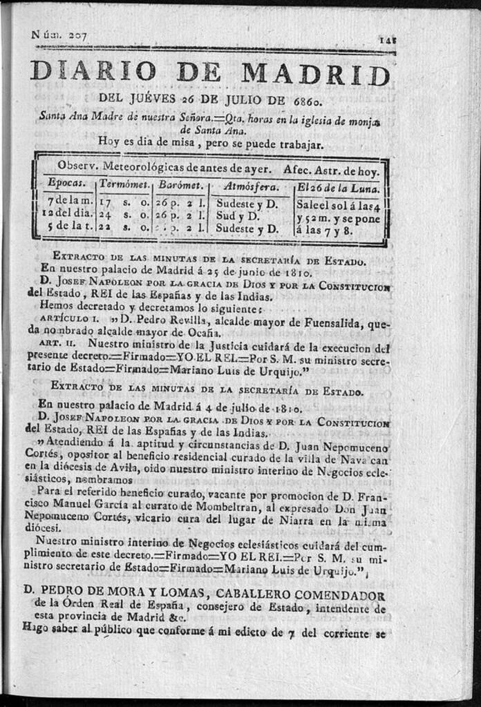 Miniatura de Diario de Madrid del jueves 26 de Julio de 1810