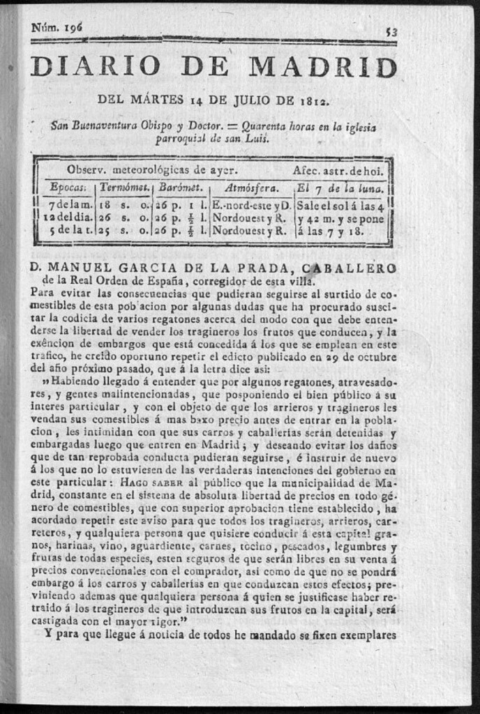 Miniatura de Diario de Madrid del martes 14 de Julio de 1812