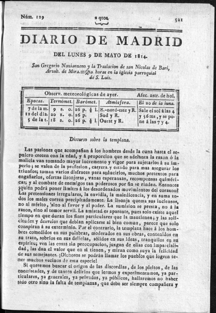 Miniatura de Diario de Madrid del lunes 9 de Mayo de 1814