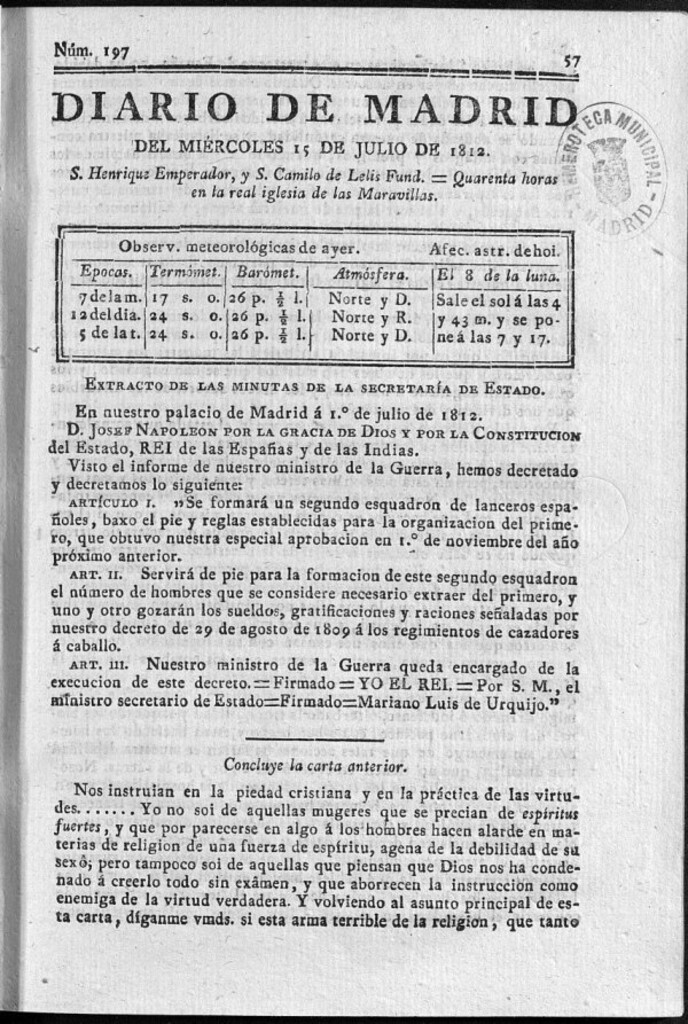 Miniatura de Diario de Madrid del miércoles 15 de Julio de 1812