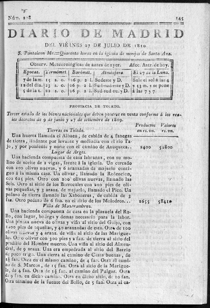 Miniatura de Diario de Madrid del viernes 27 de Julio de 1810