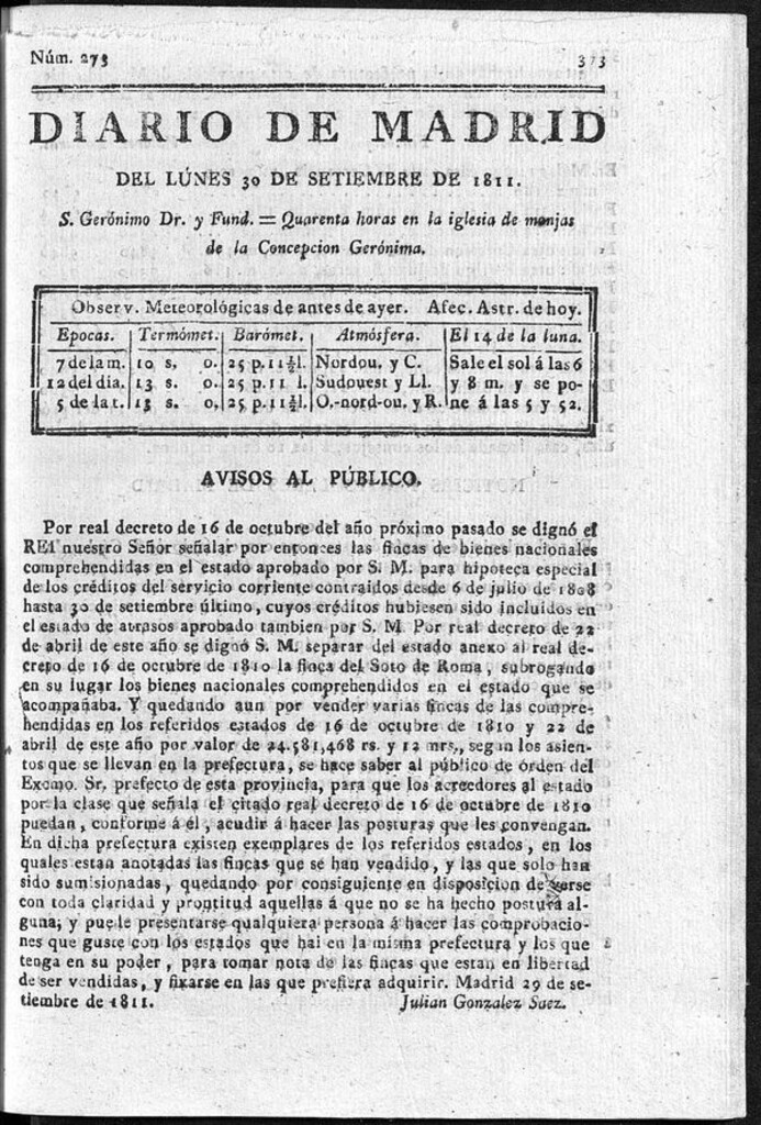 Miniatura de Diario de Madrid del lunes 30 de Septiembre de 1811