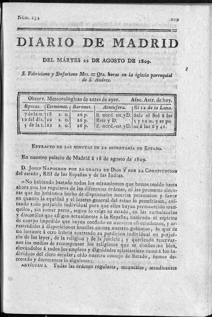 Miniatura de Diario de Madrid del martes 22 de Agosto de 1809