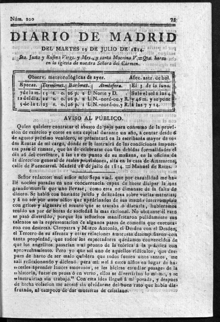Miniatura de Diario de Madrid del martes 19 de Julio de 1814