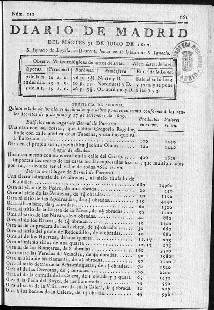 Miniatura de Diario de Madrid del martes 31 de Julio de 1810