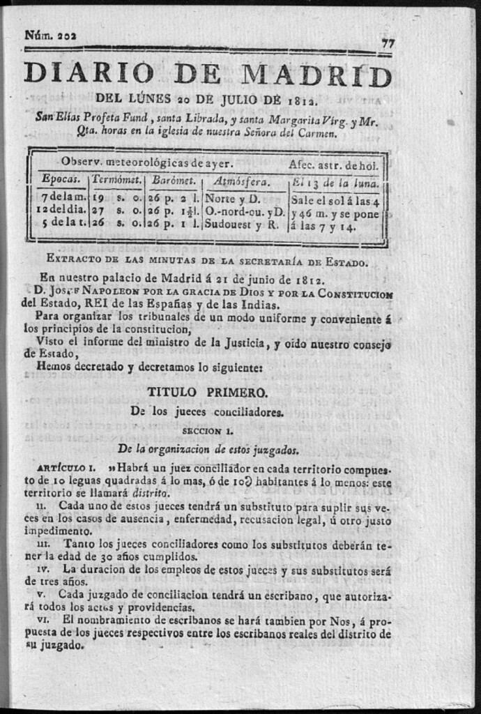 Miniatura de Diario de Madrid del lunes 20 de Julio de 1812