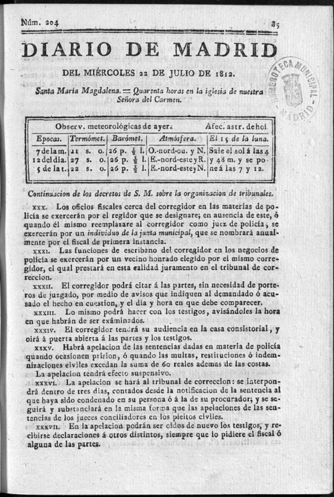 Miniatura de Diario de Madrid del miércoles 22 de Julio de 1812