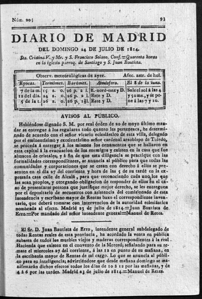 Miniatura de Diario de Madrid del domingo 24 de Julio de 1814