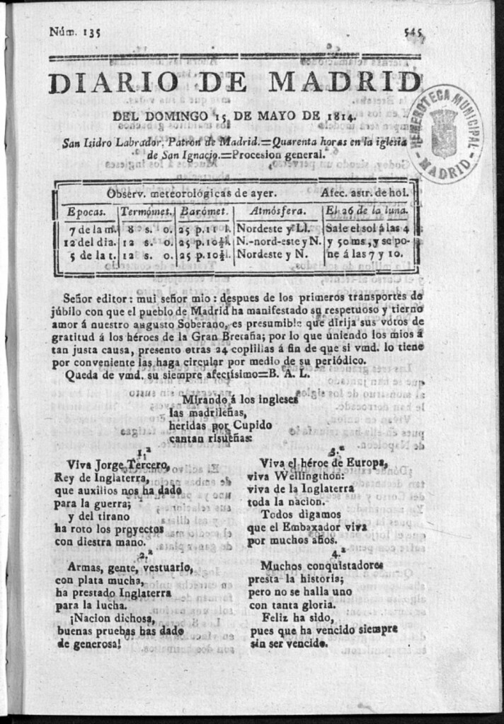 Miniatura de Diario de Madrid del domingo 15 de Mayo de 1814