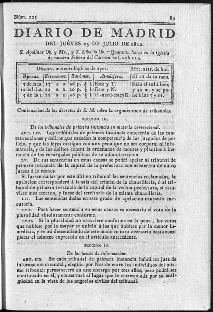 Miniatura de Diario de Madrid del jueves 23 de Julio de 1812