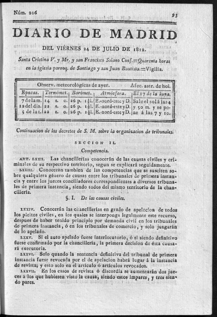 Miniatura de Diario de Madrid del viernes 24 de Julio de 1812