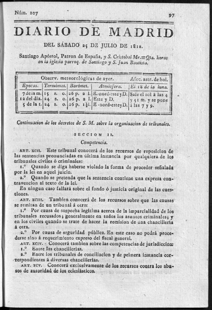 Miniatura de Diario de Madrid del sábado 25 de Julio de 1812