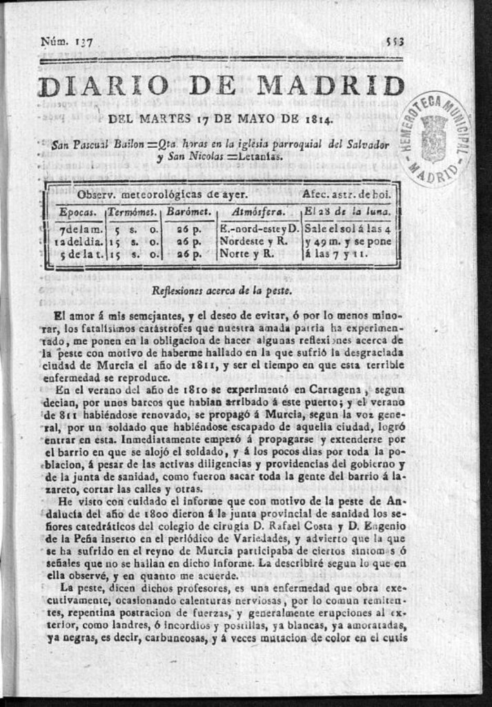 Miniatura de Diario de Madrid del martes 17 de Mayo de 1814