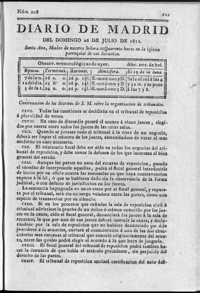 Miniatura de Diario de Madrid del domingo 26 de Julio de 1812