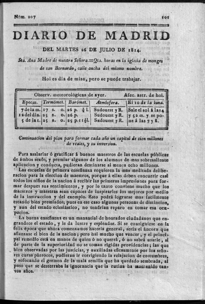 Miniatura de Diario de Madrid del martes 26 de Julio de 1814