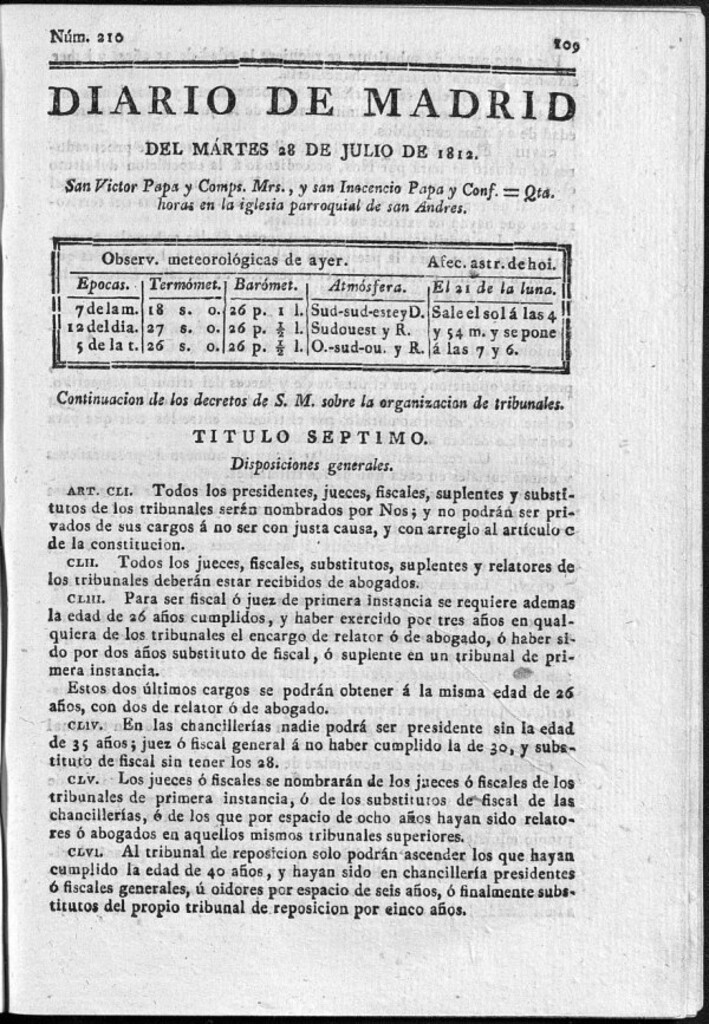 Miniatura de Diario de Madrid del martes 28 de Julio de 1812