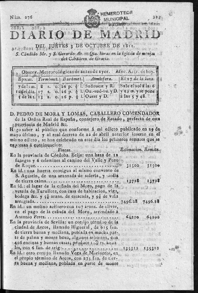 Miniatura de Diario de Madrid del jueves 3 de Octubre de 1811