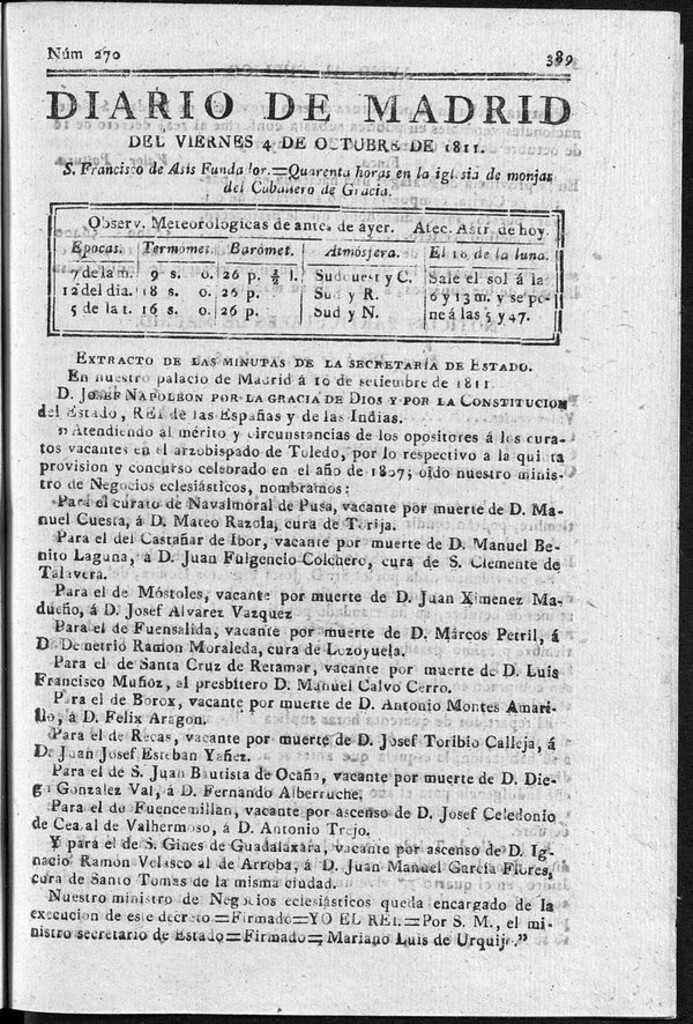 Miniatura de Diario de Madrid del viernes 4 de Octubre de 1811