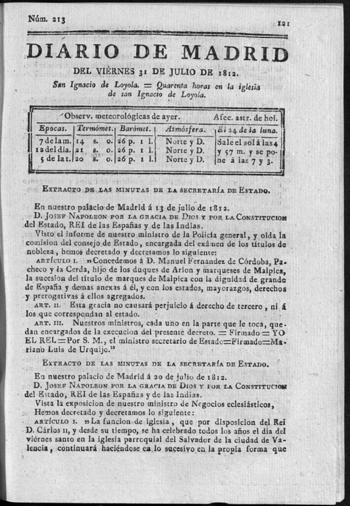 Miniatura de Diario de Madrid del viernes 31 de Julio de 1812