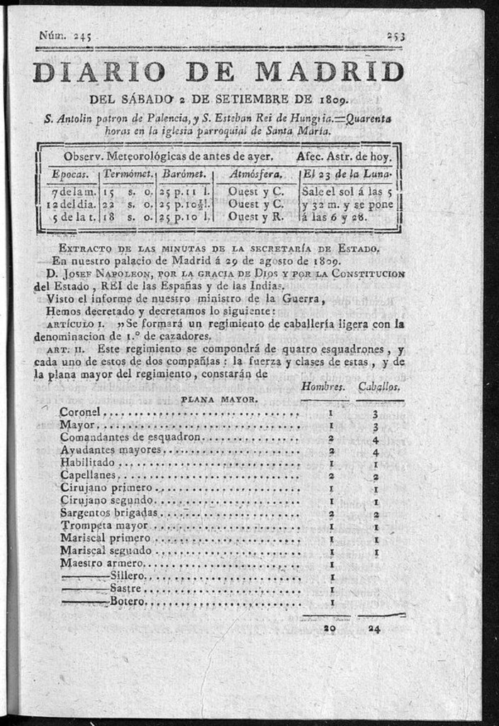 Miniatura de Diario de Madrid del sábado 2 de Septiembre de 1809