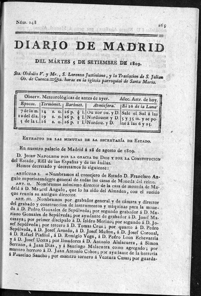 Miniatura de Diario de Madrid del martes 5 de Septiembre de 1809
