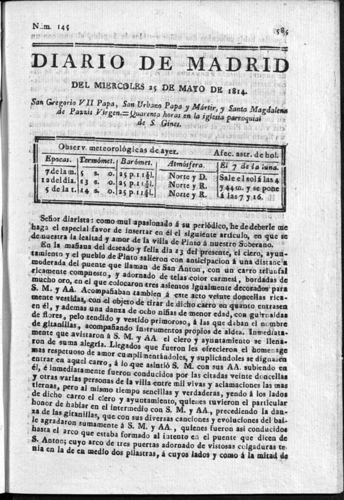 Miniatura de Diario de Madrid del miércoles 25 de Mayo de 1814