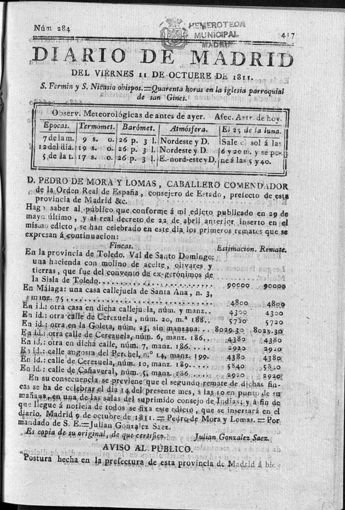 Miniatura de Diario de Madrid del viernes 11 de Octubre de 1811