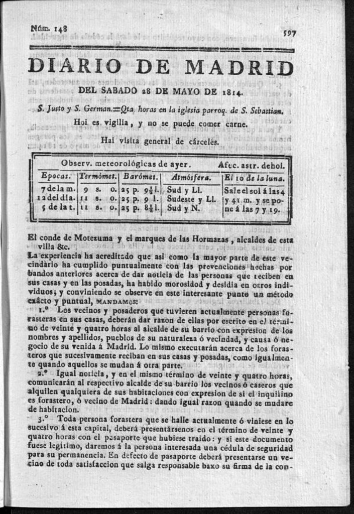 Miniatura de Diario de Madrid del sábado 28 de Mayo de 1814