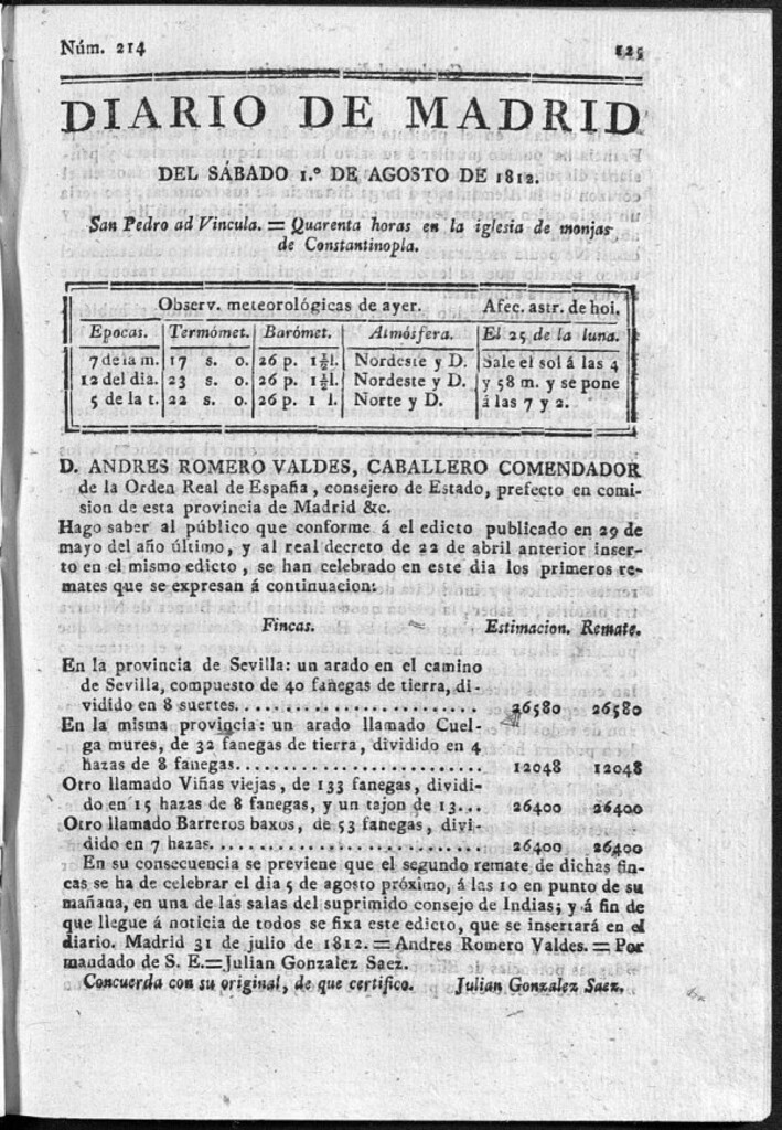 Miniatura de Diario de Madrid del sábado 1 de Agosto de 1812