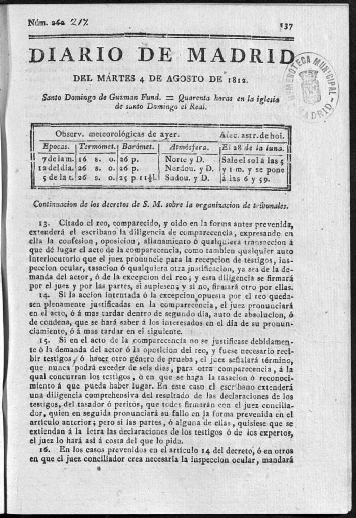 Miniatura de Diario de Madrid del martes 4 de Agosto de 1812