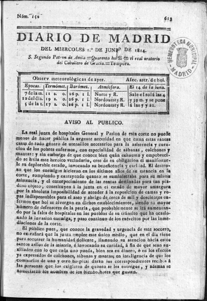 Miniatura de Diario de Madrid del miércoles 1 de Junio de 1814