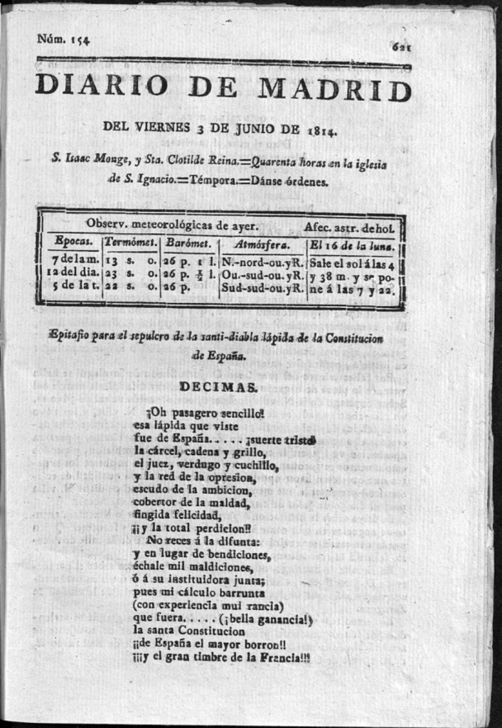 Miniatura de Diario de Madrid del viernes 3 de Junio de 1814