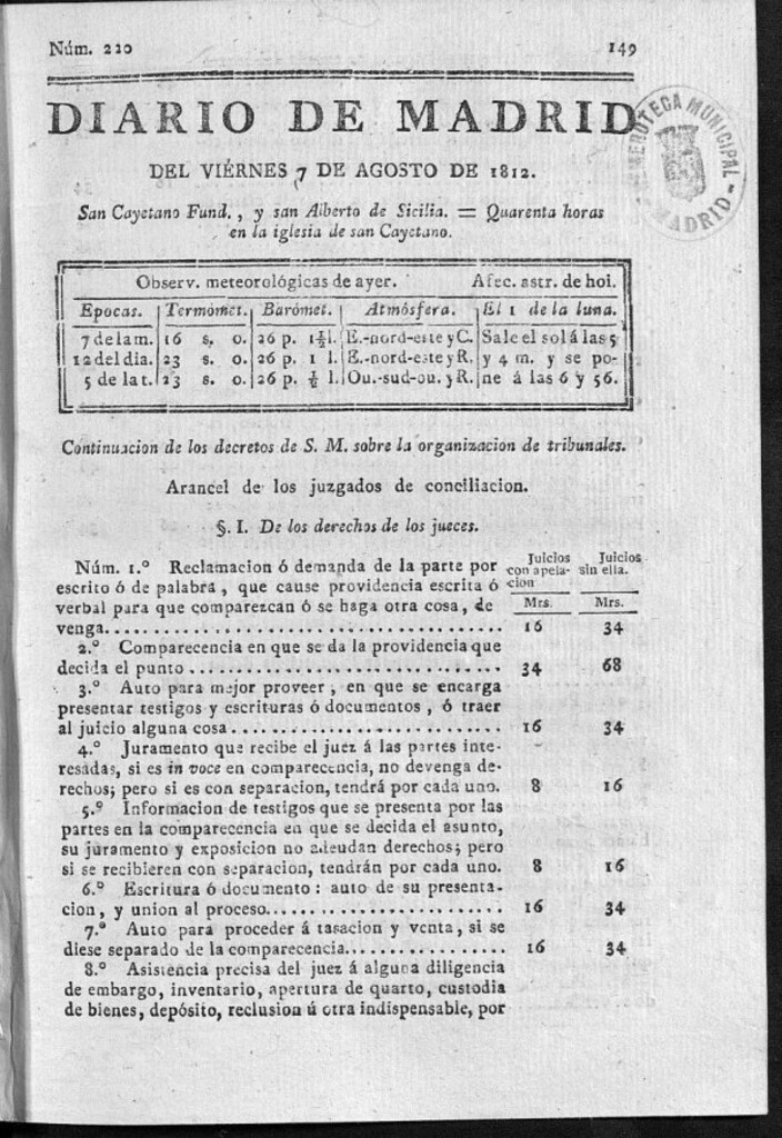 Miniatura de Diario de Madrid del viernes 7 de Agosto de 1812