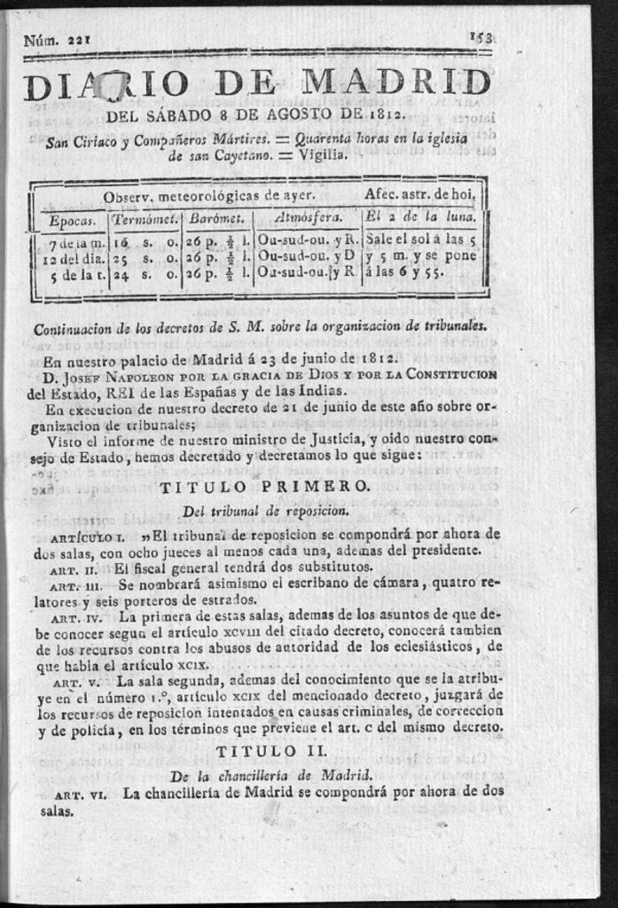 Miniatura de Diario de Madrid del sábado 8 de Agosto de 1812