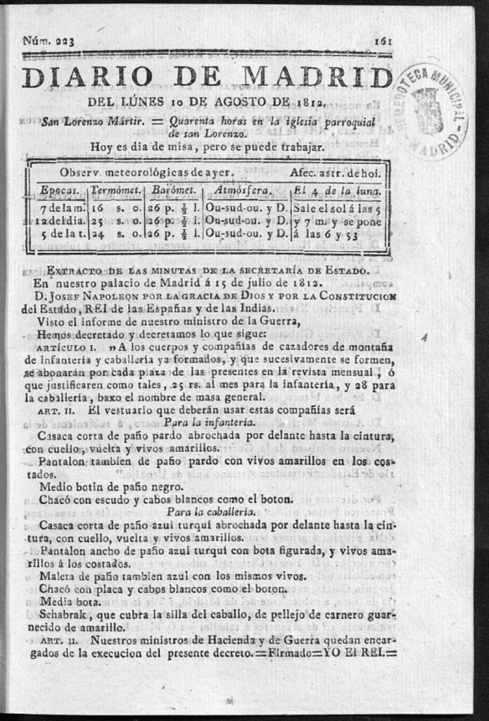 Miniatura de Diario de Madrid del lunes 10 de Agosto de 1812