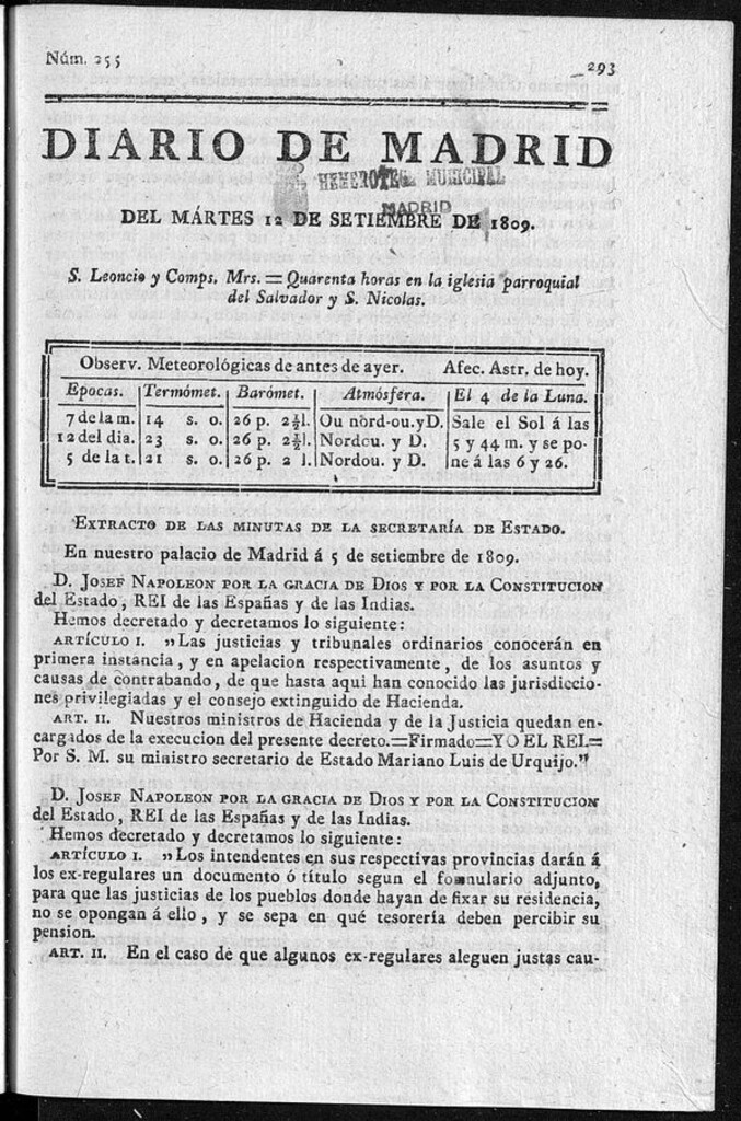 Miniatura de Diario de Madrid del martes 12 de Septiembre de 1809