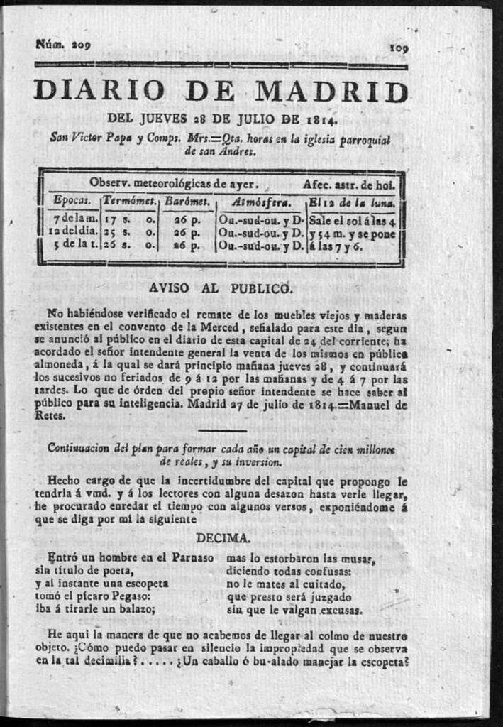 Miniatura de Diario de Madrid del jueves 28 de Julio de 1814