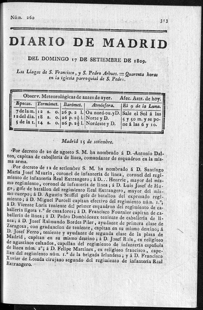 Miniatura de Diario de Madrid del domingo 17 de Septiembre de 1809