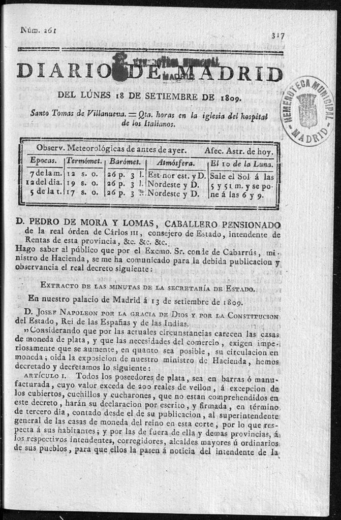 Miniatura de Diario de Madrid del lunes 18 de Septiembre de 1809